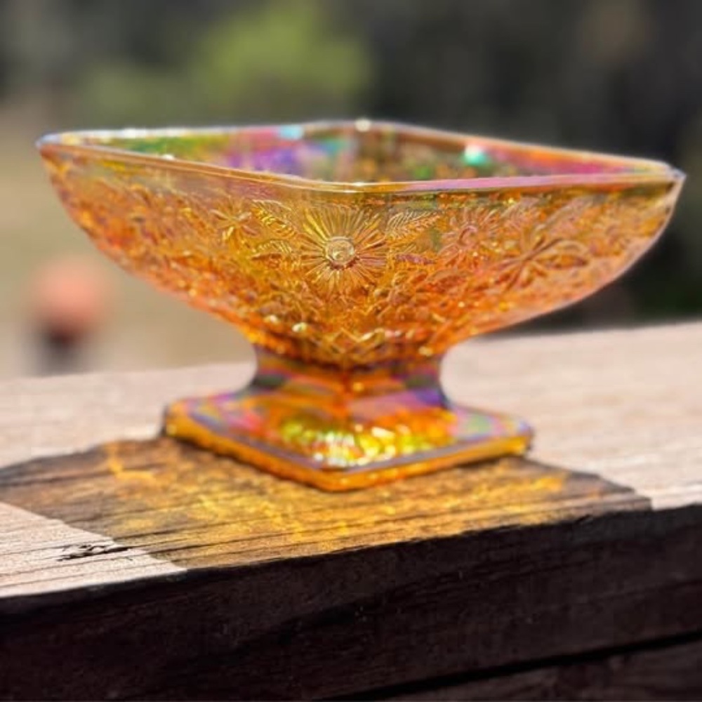 SOLD Iridescent Marigold Indiana Carnival Glass Depression Pineapple